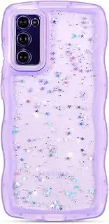 [ZTOFERA] for Samsung Galaxy S20 FE 5G Case 6.5",Cute Curly Wave Case with Star Glitter,Clear Shiny Bling Soft TPU Shockproof Phone Protective Cover for Women Girls-Purple