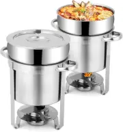 7QT Soup Chafer, Stainless Steel round Soup Warmer with Pot Lid & Fuel Holder, C