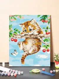 在飛比找松果購物優惠-療癒貓咪數字油畫彩繪動物油畫包括顏料畫筆和配件多種尺寸和款式