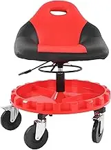 Mechanic Stool Chair 300LBS Capacity Adjustable Garage Rolling Shop Work Tool Tray Large Storage Compartment Stable Design Iron