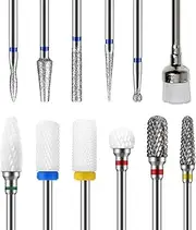 12 Nail Drill Set, Drill Bits for Nails, 2 Pieces Tungsten Carbide Nail Cutter Bits, 4 Pieces Ceramic Nail Drill Bits, 5 Pieces Diamond Drill Bits + 1 Piece Brush, 3/32 Inch Nail Bits for