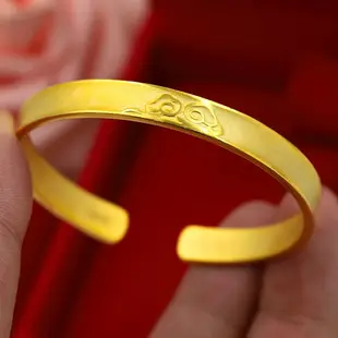 越南沙金磨砂999祥云手鐲鍍金加厚時尚女士款久不掉色仿黃金手環