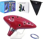 Zelda Ocarina, 12 Hole Alto C Zelda Ocarinas, Ocarina Instrument With Neck Strap Cord And Songbook (Songs From The Legend Of Zelda), Gift Box, Hand-shape Display Stand And Black Protective Bag (Red)