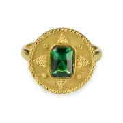 14K Gold Medieval Simulated Emerald Ring, 17th Century Spanish Imperial Ring