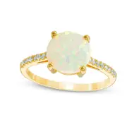 9.0mm Lab-Created Opal and White Sapphire Ring in Sterling Silver with Solid 14K Gold Plate
