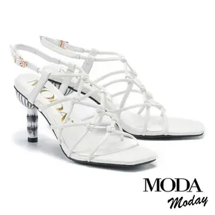 涼鞋 MODA MODAY 獨特優雅自然風編織後繫帶高跟涼鞋－白
