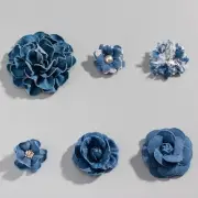 6 PCS Denim Fabric Flower Shape Patch Set，Denim Ribbon Fabric Flowers for Dre...