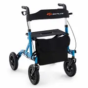 Costway Folding Medical Walker Adjustable Aluminum Rolling Walker Senior Blue