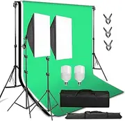 Abeststudio Photography Studio Backdrop Support System + 2X 25W LED Softbox Continuous Lighting Kit with Black/White/Gray/Green Screen Backdrop 2x2m Background Support Stand for Photo Video Shooting