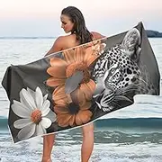 QGBYMX Microfiber Thin Lightweight Leopard Florals White Beach Towel Quick Dry Pool Towels 30 x 60 in Sand Free Absorbent Camping Yoga Towel for Swimming, Gym, Picnic S