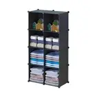 NNEAGS 4 Tier 8-Cube Black Portable Wardrobe Divide-Grid Modular Storage Organis