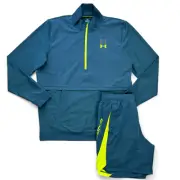 Mens Blue Under Armour Quarter Zip Top & Shorts Set - Size S