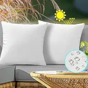 Outdoor Waterproof Throw Pillow Covers 16X16 Set of 2 Decorative White Patio Furniture Cushion Cases Outside Decor for Couch Garden Bench Porch