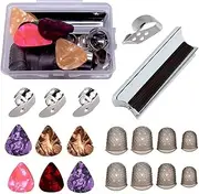 TUOREN Guitar Steel Slide Tone Bar for Lap Steel Guitar, Hawaiian Guitar, Electric Guitar with 5pcs Metal Thumb & Finger Picks 6pcs Celluloid Guitar Picks 8pcs Silicone Finger Protectors in a Box