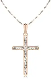 [Angara] Natural Milgrain-Edged Diamond Latin Cross Pendant Necklace in 14ct Solid Gold for Women | April Birthstone Jewellery for Her