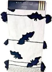 Max Studio Table Runner Bat Halloween Tassels Black & White Size 16" x 72" NEW