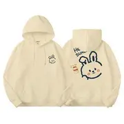 Rabbit Lettering Print Hoodie 8317-12 - With Lining - Khaki - XL