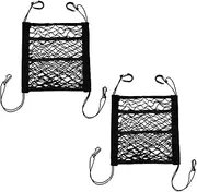 MOODKEY 3-Layer Car Mesh Organizer, Black Seat Back Cargo Net Bag Stretchy Driver Storage Netting Pouch Backseat Dog Pet Barrier Practicality Car Accessories (11x10 Inch)