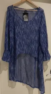 MOTTO HI-LO NET ODYSSEY TUNIC BLUE Size 18 RRP $119.95