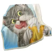 Funny Cats Art Crazy for Beer Grey Kitten Throw Blanket