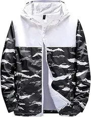 [Generic] Full Zip Track Jacket Men,Men'S Fall Running Top Shrinkable Hooded Jacket,With Pockets,Outdoor Thin Windproof Print Splice Breathable Coats,Lightweight Winter Outerwear