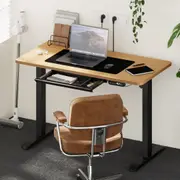 Oikiture 120CM Electric Standing Desk with Drawer Height Adjustable Sit Stand Table Single Motor Black & Oak
