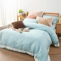 在飛比找PChome24h購物優惠-素色60支天絲兩用被床包枕套四件組 / 溫柔藍 (5×6.2