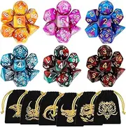 Polyhedral Dice, 42 Pieces Table Games Dice with Gold Patten Bags for Dragons and Dungeons MTG RPG DND D20 D12 D10 D8 D6 D4