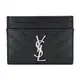 YSL MONOGRAM系列V字縫線魚子醬牛皮金釦名片夾(銀/黑)