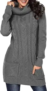 [BLENCOT] Juniors Womens Cute Sweaters Turtleneck Twist Chunky Cable Knit Casual Jumper Pullover Tunic Sweaters Dress Gray Small