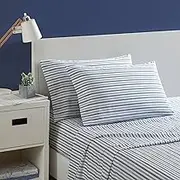 Nautica- Twin XL Sheet Set, Cotton Percale Bedding Set, Crisp & Cool, Lightweight & Breathable (Coleridge Stripe Blue, Twin XL)
