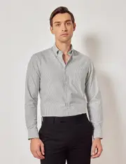 Hawes & Curtis Green & White Stripe Oxford Shirt | Button Down Collar Size: XL