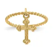 14K Solid Yellow Gold Cross Dangling Twisted Band Crisscross Statement Ring