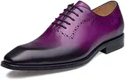 [Generic] Hand-Made Oxford for Men Shoes Lace Up CarvingGenuine Leather Pointed Toe Retro Color Block Heel Casual Business