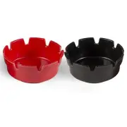 Set of 2 Plastic Ashtray, Trash Can, 1 Black & 1 Red, Round, 4"
