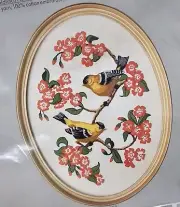 Columbia-Minerva Stitchery Kit Apple Blossoms and Goldfinch Picture Vintage 1981