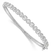 Sterling Silver Shimmer Rhodium-Plated 17 Stone Cz Hinged Bangle Bracelet
