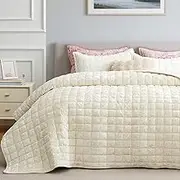BEDELITE Velvet Quilt Set King Size - Lightweight Luxury Quilted Bedding Set,Soft Cozy Cream White Comforter Set,3 Pieces Oversized Bedspread Coverlet for All Seasons with 2 Pillow Shams