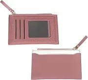 [uxcell] 2pcs Small Credit Card Holder Slim PU Leather Wallet Minimalist Card Case Holder Coin Purse Change Purse with Zipper for Men Women (Dark Pink)
