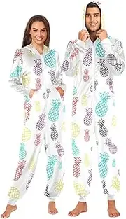 [ZZXXB] Colorful Pineapple Fruit Onesie Pajamas for Adult Women Men Long Sleeves One Piece Onesies Hooded Sleepwear S - XL