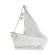11.5 In. White and Tan Cape Cod Inspired Ship with Sails Table Top Decoration