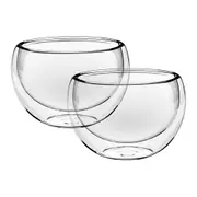 2x Wilmax England 500ml Thermo Glass Double Wall Bowl Serving Soup Snack Dish CL