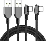 [JianHan] USB C Cable Right Angle 90 Degree USB A to Type C Charger 2 Pack [6.6ft+6.6ft] for Samsung Galaxy S20 S10 S9 S8 Note 10 9,Pixel