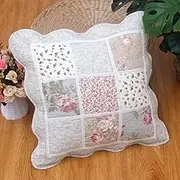 Set of 2 Quilted 100% Cotton Boho Throw Pillow Covers 18" x 18" Farmhouse Country Floral Patchwork Decorative Cushion Cover, Patchwork Flower S