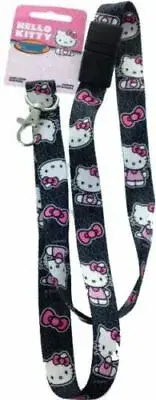 NEW~ Hello Kitty LANYARD keychain Black Pink Hello Kitty BREAKAWAY Authentic