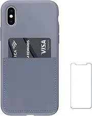 Ultra Slim Liquid Silicone Case Compatible for iPhone Xs/X 10(5.8 inch) with Card Holder Slot Ultra-Slim Thin Soft Wallet Cover Compatible for iPhone XS/X/10 with Screen Protector(Lavender Grey)