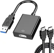 USB to HDMI Adapter with 6FT HDMI to HDMI Cable, USB 3.0 to HDMI Full 1080P Video Audio Converter for PC, Laptop to Monitor, Support Windows XP 7/8/8.1/10/11
