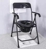 3-in-1 Bedside Commode Chair, Toilet Seat w/Safety Iron Frame&Anti-Slip Foot Pads, Portable Toilet, Home Care Raised Toilet Bath Shower Chair for Elders with Toilet Bowl Disabled People Black