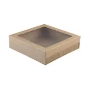 10x Disposable Cardboard Catering Grazing Box w Window Kraft Brown 225x225x60mm