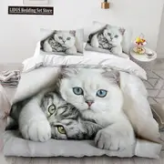 v1358 Bed Sheets Animal Cat Quilt Cover Large Printed Double Size Quilt Cover Bedding Set Single Set 3-Piece Bedding Set (1 Duvet Cover + 2 Pillow Sha